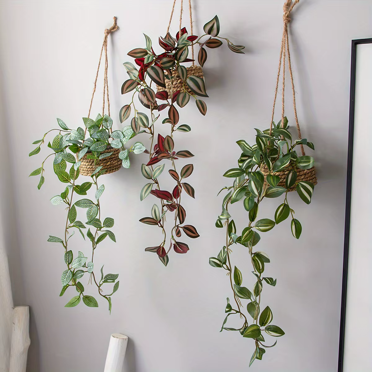 XIYA fleur artificielle suspendue herbe plante en pot Zebrina Peperomia Fittonia