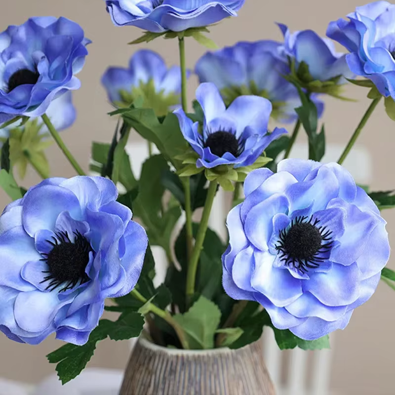52CM 3 têtes longues Branches coquelicots en soie anémone fleur artificielle fête de mariage décor noël maison jardin décoration guirlande