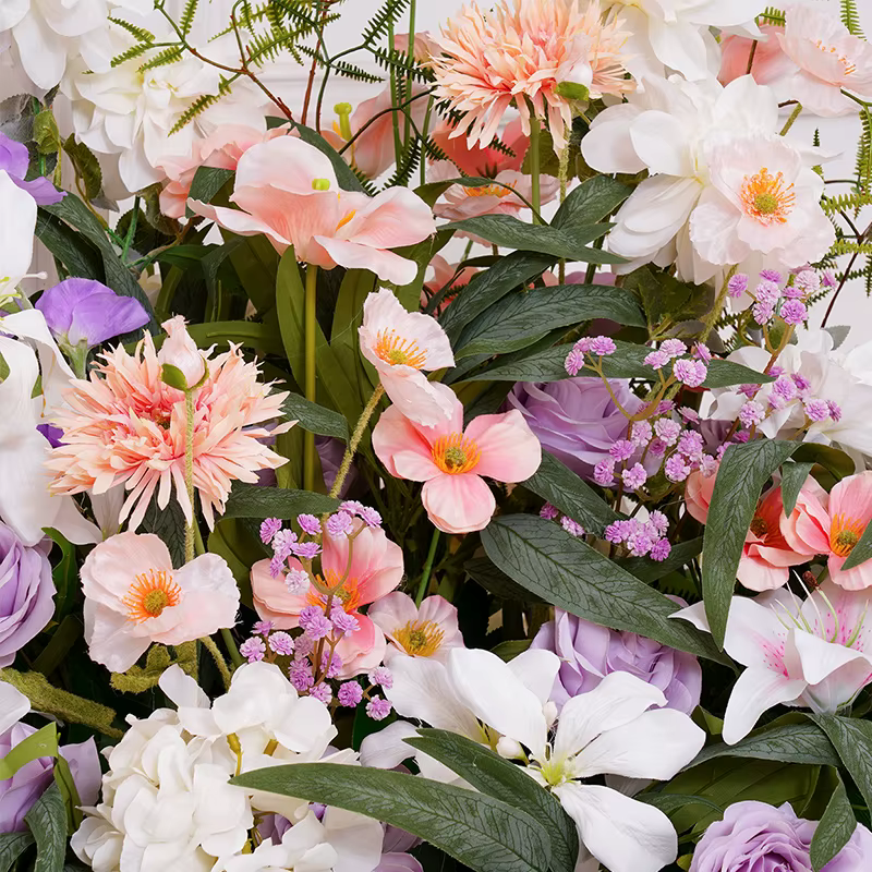 H8742 Lilas rose blanc avec rangée de fleurs vertes plancher de mariage Arrangement Floral maison cheminée décor tenture murale couronne guirlande