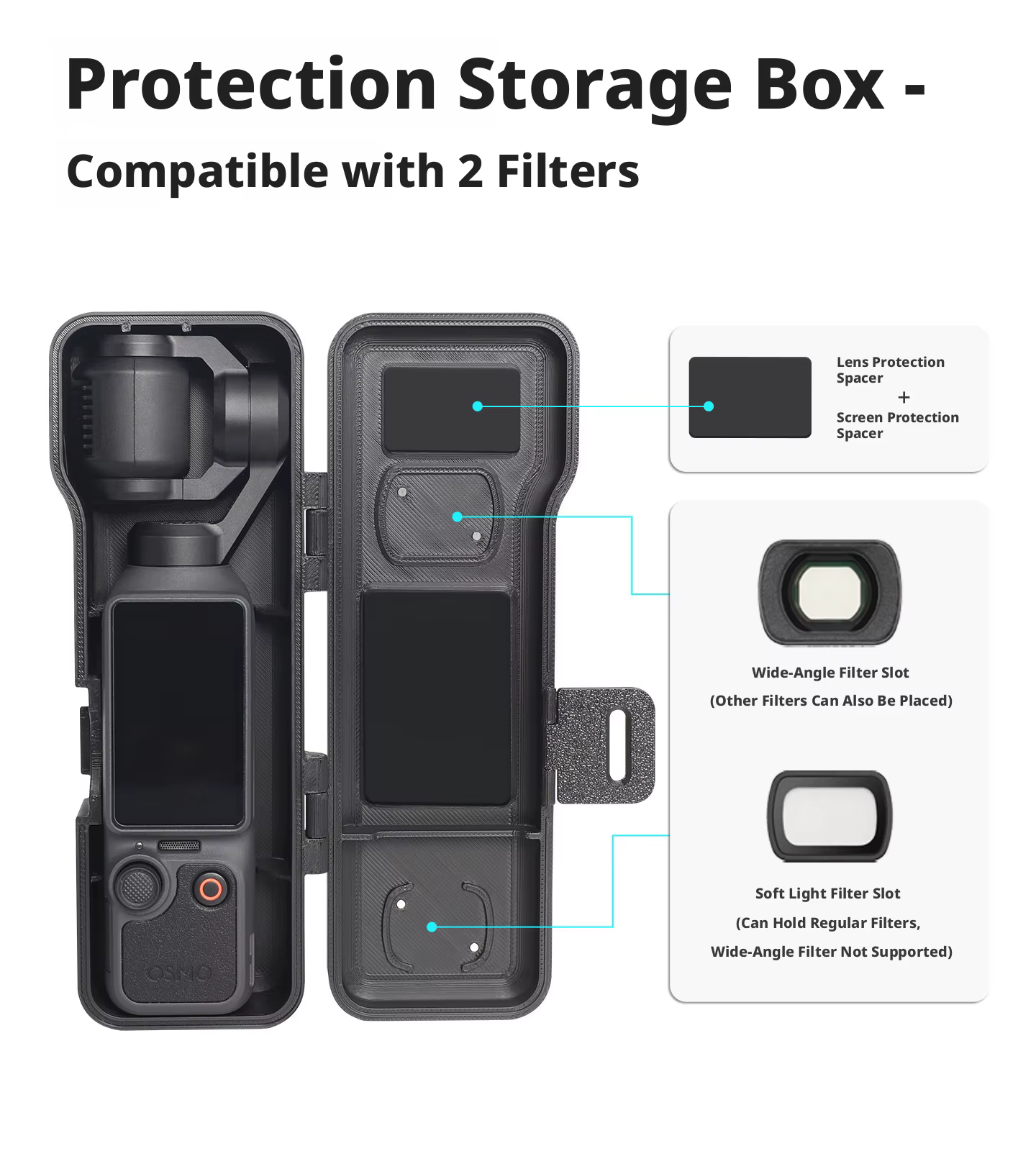Sac de rangement portable pour accessoires DJI OSMO Pocket 4, étui de protection rigide, livré avec une sangle de transport/boucle d'alpinisme, poche
