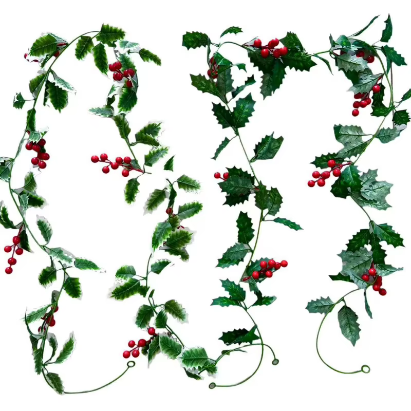2 pièces 200cm Simulation noël cassis rouge plantes feuilles vignes chambre décoration en plastique artificiel vert plante feuille vigne
