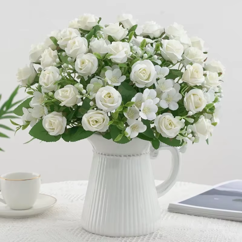 Bouquet d'hortensia artificiel à 8 têtes d'aloès vert