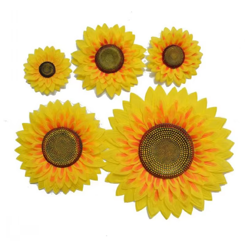 Fleur jaune de tournesol artificielle en soie de grande taille