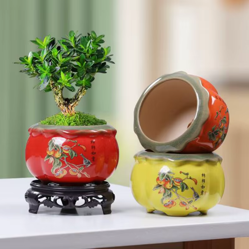 Pot de fleurs kaki en céramique de Style chinois