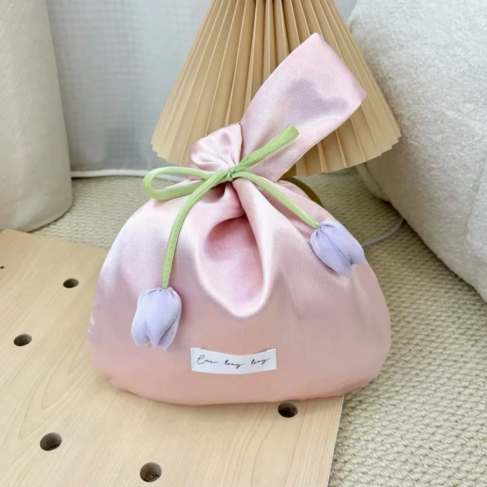 Sac fourre-tout tendance en forme de tulipe, sac seau en soie douce lavable, sac à main élégant pour femme, sac de poignet en forme de gilet, sac de rangement pour soirée