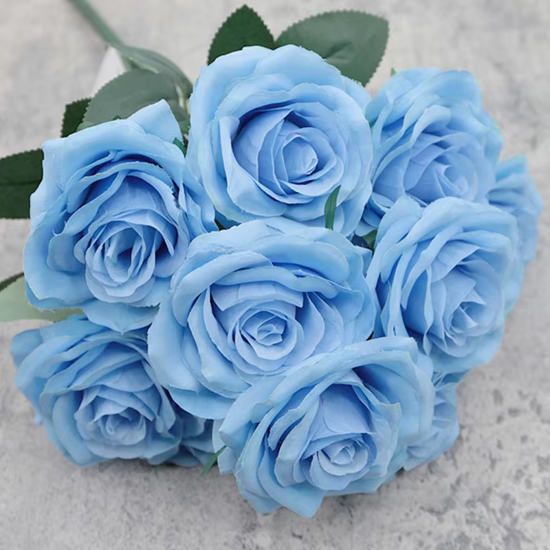Rose bleue fleur artificielle 10 têtes grand Bouquet fleurs artificielles Roses