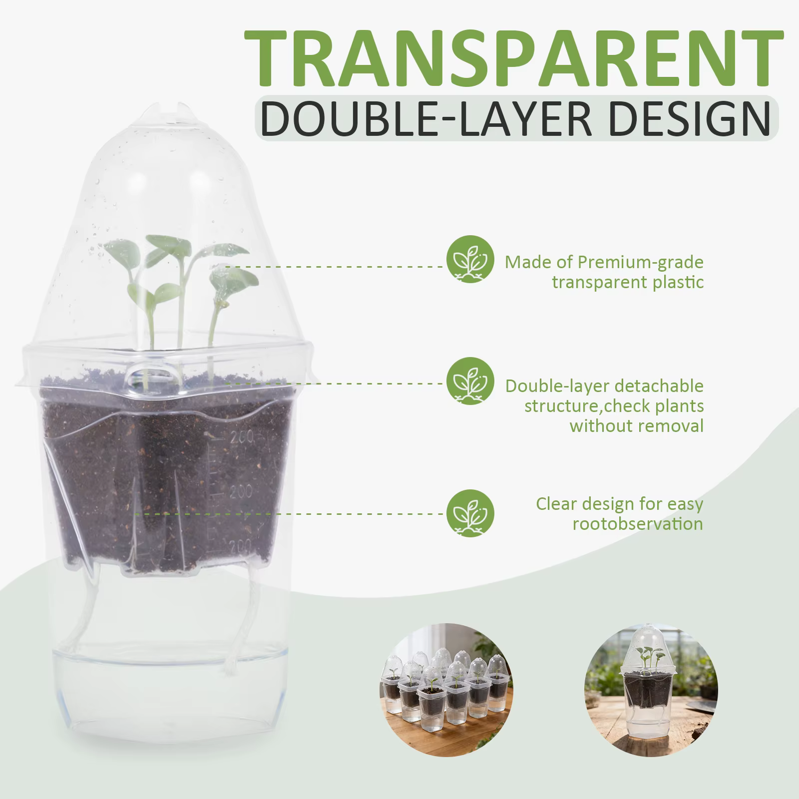 12 Pots de Fleurs Auto-Arrosants en Plastique Transparent pour Plantes Hydroponiques