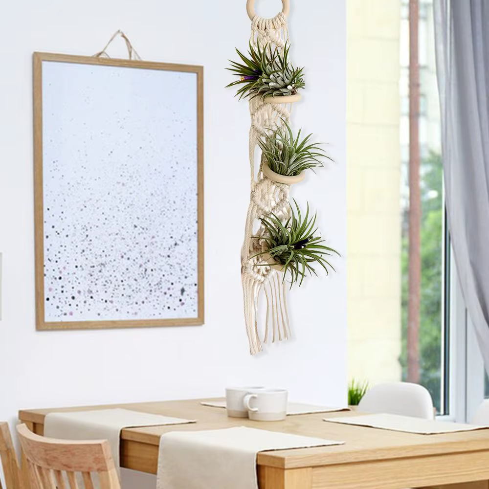 Porte-plantes en macramé pour salon intérieur