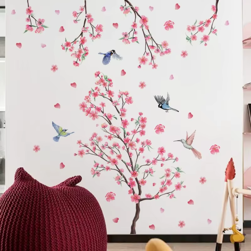 Grandes décorations murales en forme de fleurs de cerisier roses