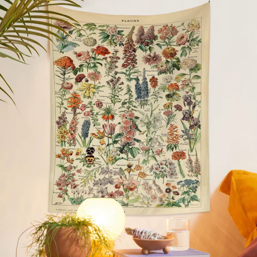 Concerflower Botanical Lent Rooms Tapisserie, Boho Art Icidal Strated Wall Decor, Farmhose Vintage
