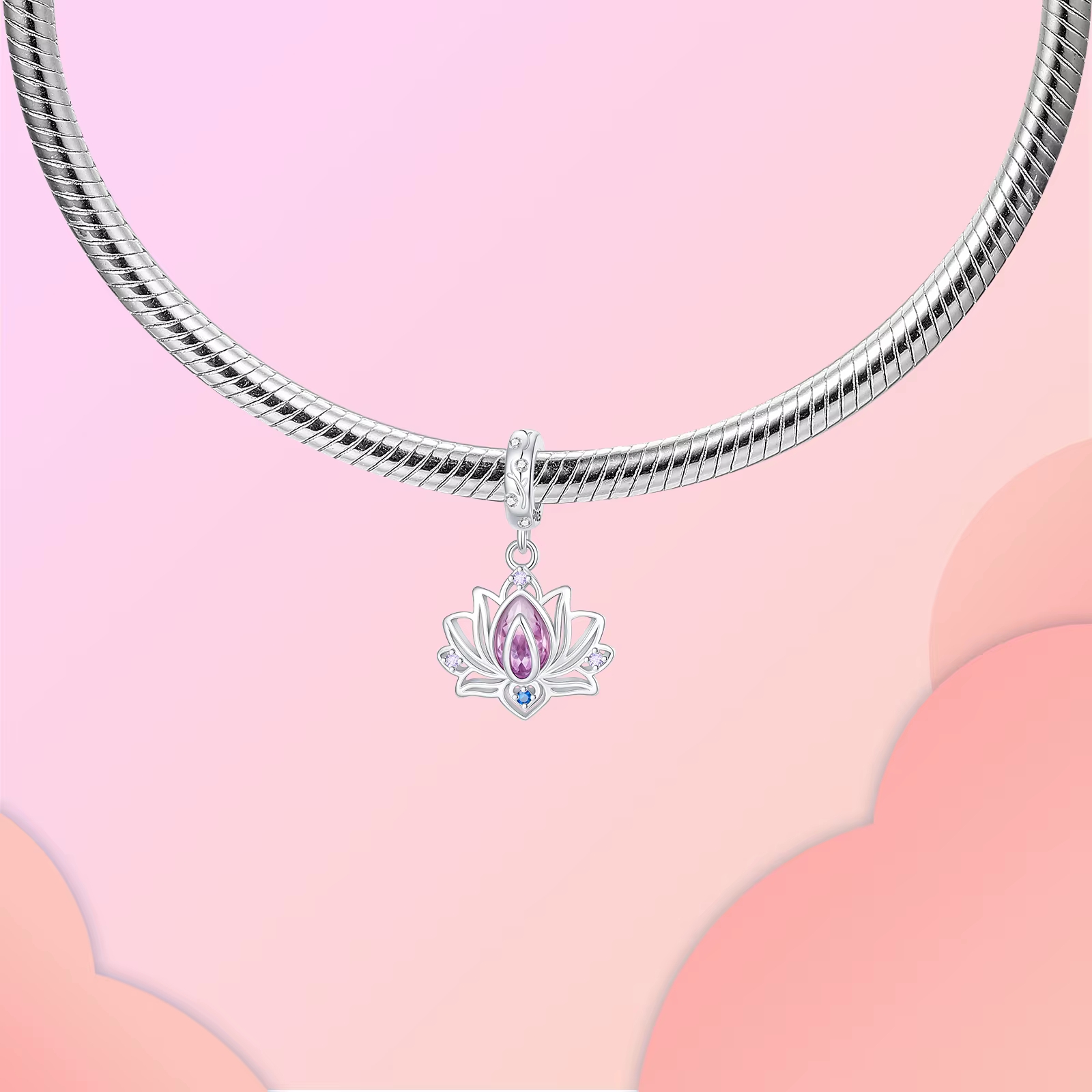 Pendentif fleur de Lotus en argent Sterling 925, breloque hypoallergénique, perle incrustée de zircon rose, idéal pour bracelet, bijoux cadeau pour femmes