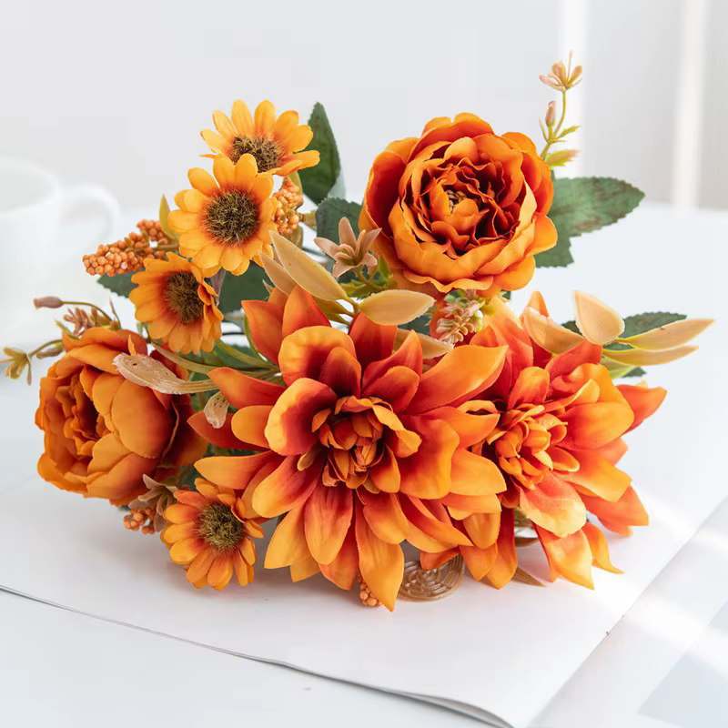 Fleurs artificielles soie Dahlia Rose marguerite saint valentin maison RoomDecoration bonsaï salle mariage mariée Bouquet fête bricolage offres spéciales