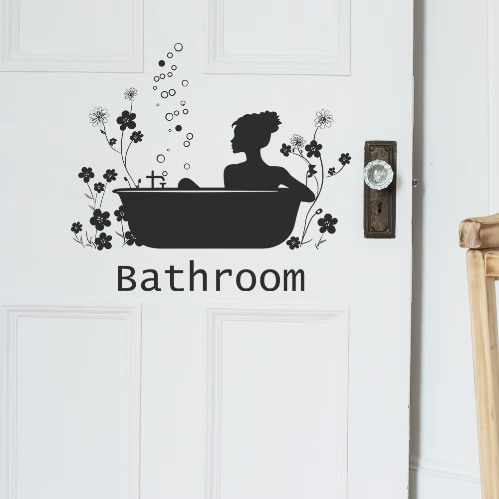 Autocollants muraux à motif de baignoire à fleurs