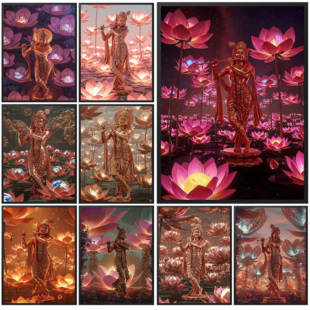 Affiche de fleurs de Lotus de la déesse hindouisme Lakshmi