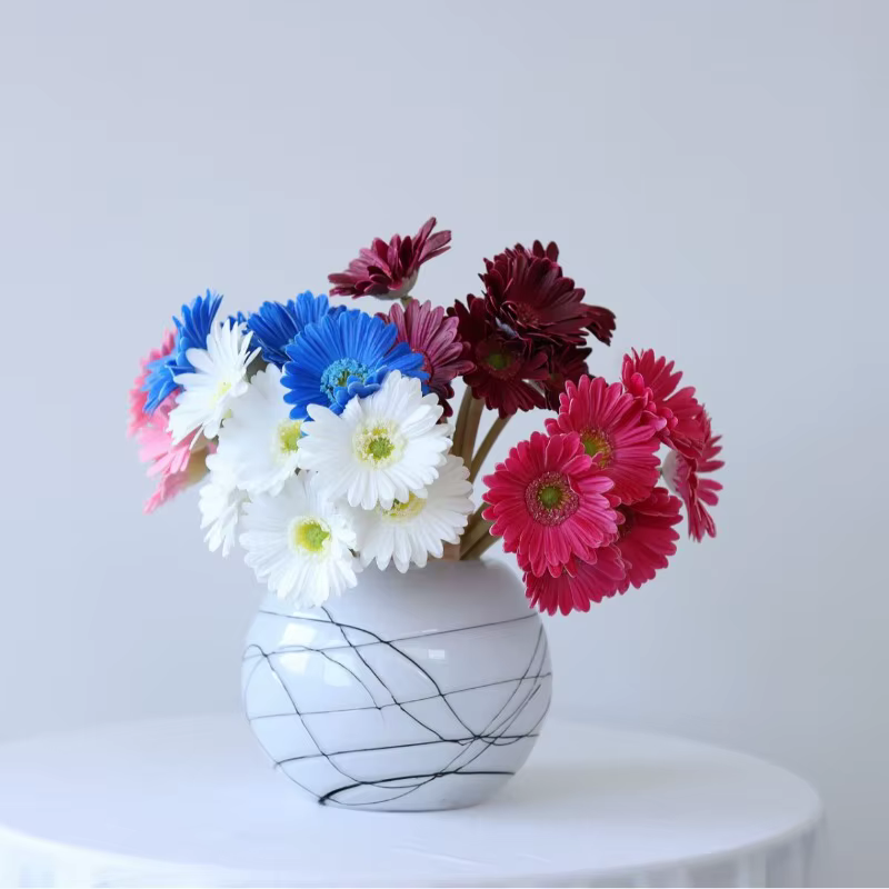 Lot de 2 Gerberas artificielles sans feuilles en PU bleu