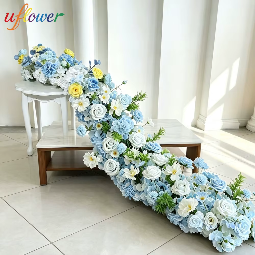 Rangée de fleurs artificielles bleues personnalisées Uflower