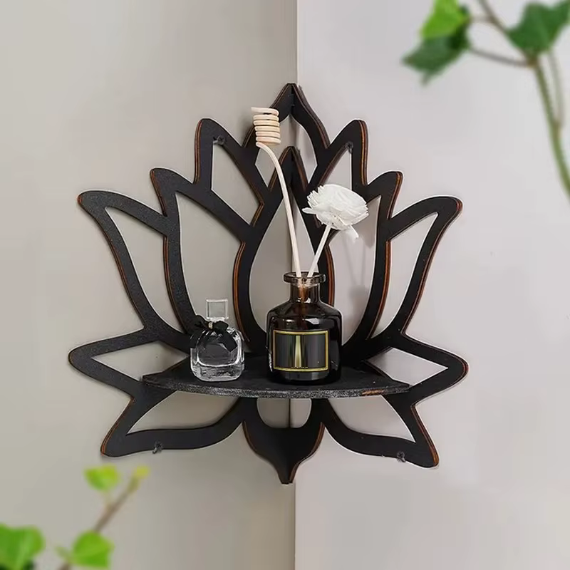 Support décoratif creux en bois Lotus
