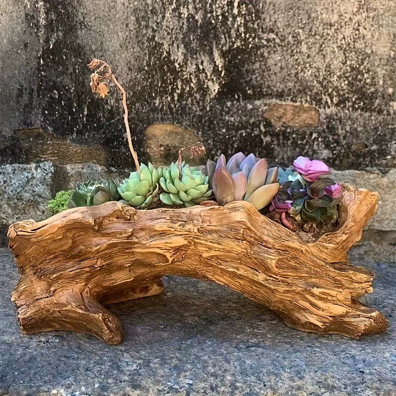 Jardinière unique en forme de souche d'arbre rétro