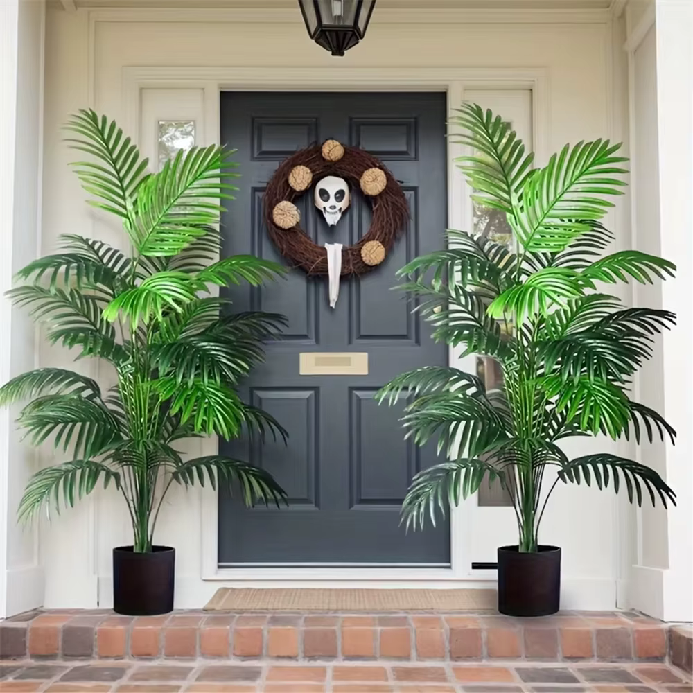 24 feuilles Areca palmier plantes artificielles arbres en Pot plastique vert fausse plante arbre bonsaï pour chambre maison intérieur extérieur décoration