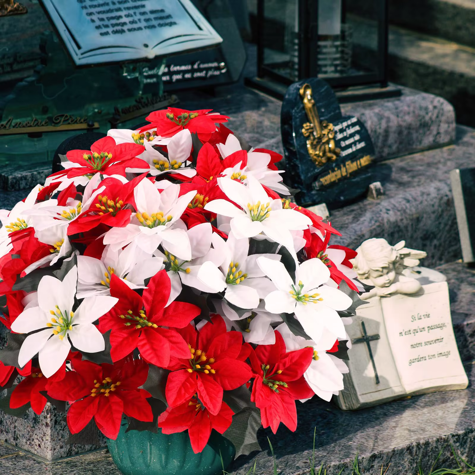 Bouquet de fleurs de Poinsettia artificielles à 5 têtes