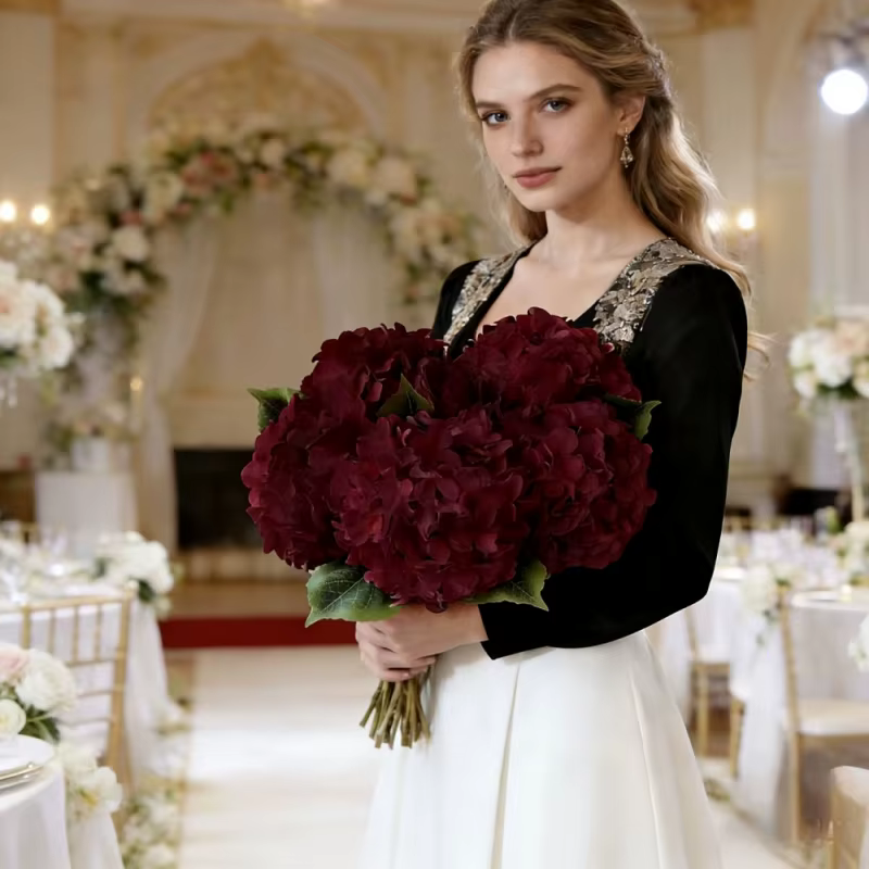 Bouquet de fleurs d'hortensia artificielles bordeaux en gros