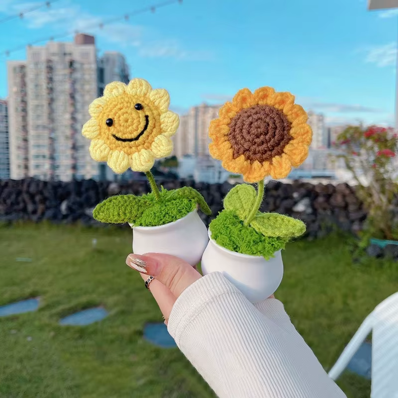 Fleur artificielle au Crochet de tournesol tissée à la main