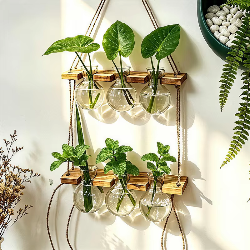 Vase mural en bois et ABS de style bohème pour plantes aquatiques
