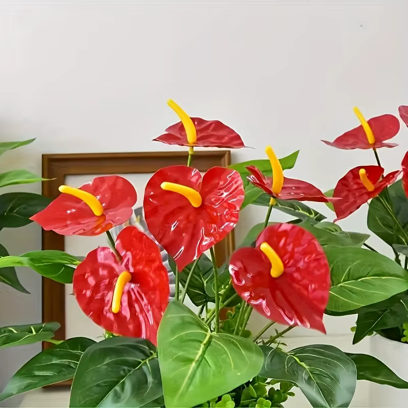 Fleurs artificielles de palmier rouge à 12 têtes
