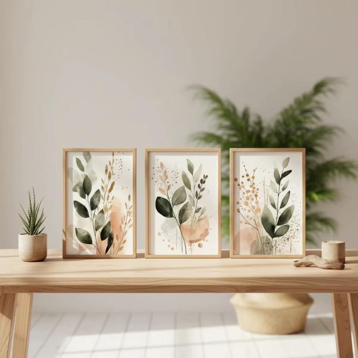 Lot de 3 affiches sur toile abstraites à thème végétal