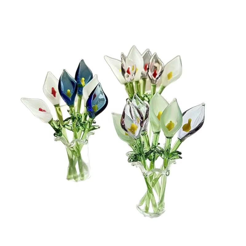 Callalily en verre artisanal avec tige