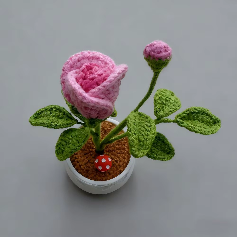 Petite Rose en Pot au Crochet faite à la main