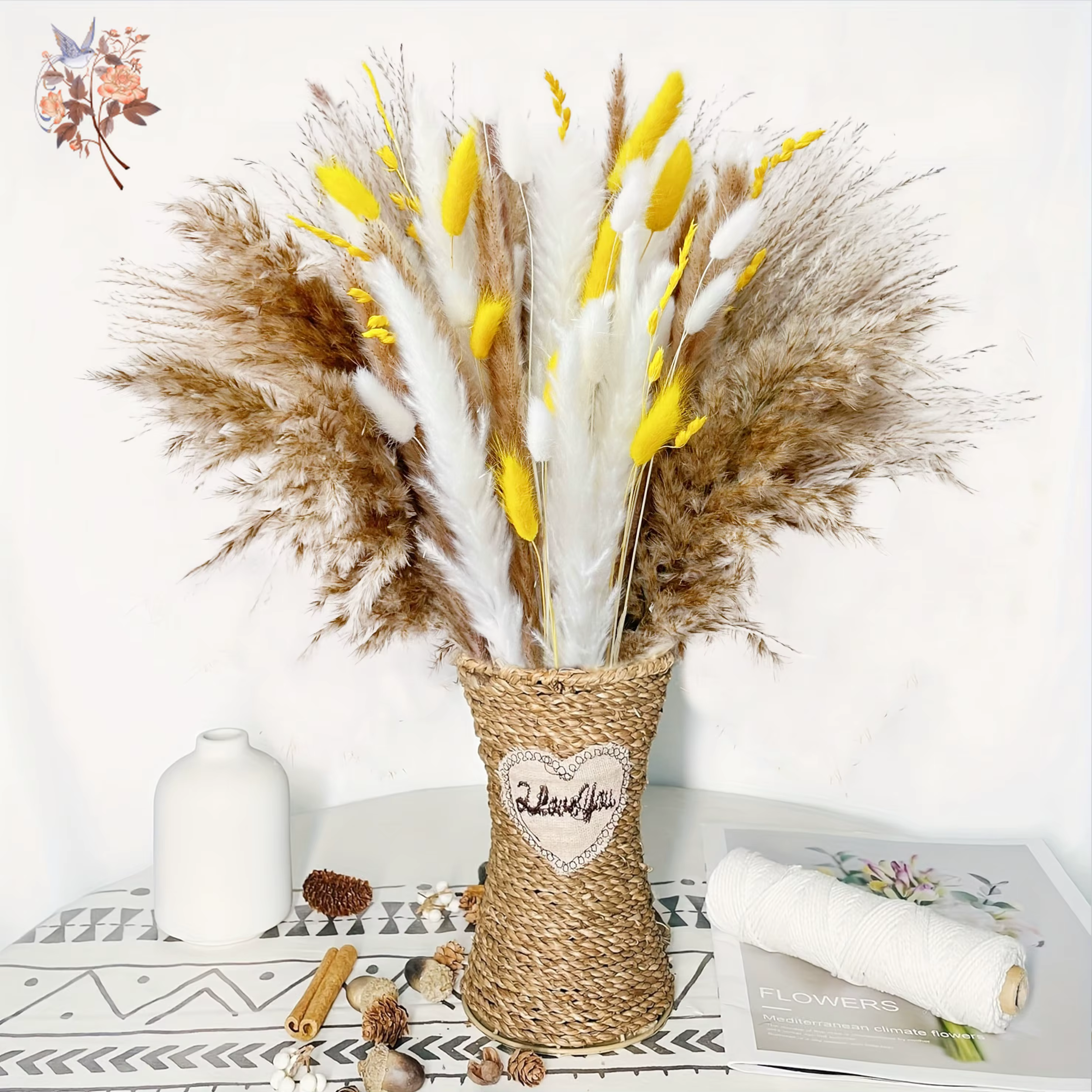 Bouquet de Pampas jaunes à fleurs sèches naturelles