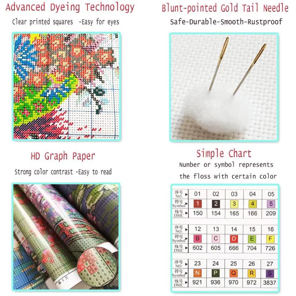 Fleurs colorées bricolage point de croix broderie 11CT Kits artisanat couture ensemble fil de coton imprimé toile vente à la maison