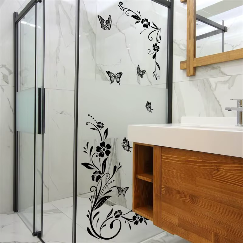 Autocollant mural papillon fleur noir