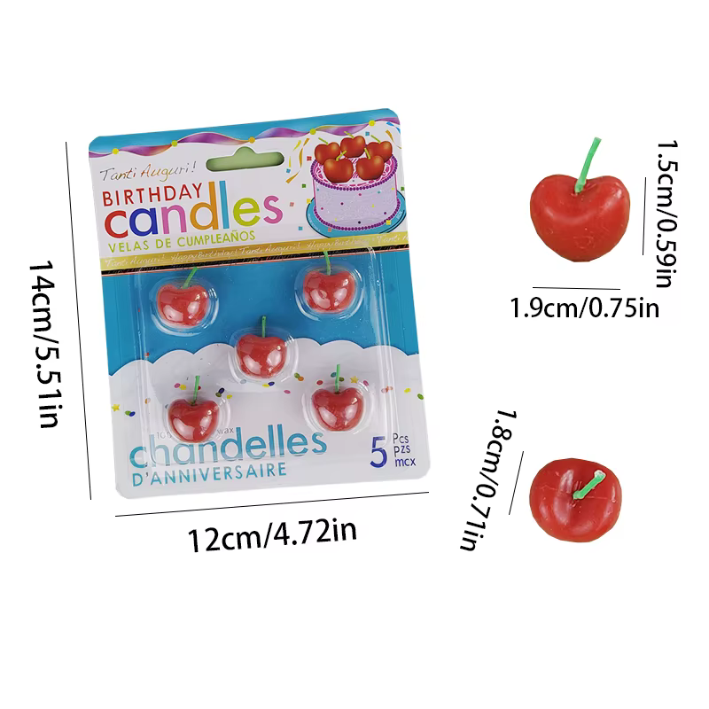 Bougie de gâteau d'anniversaire cerise, décoration de fête, amour, petite décoration de gâteau cerise, bougie créative de dessin animé pour enfants