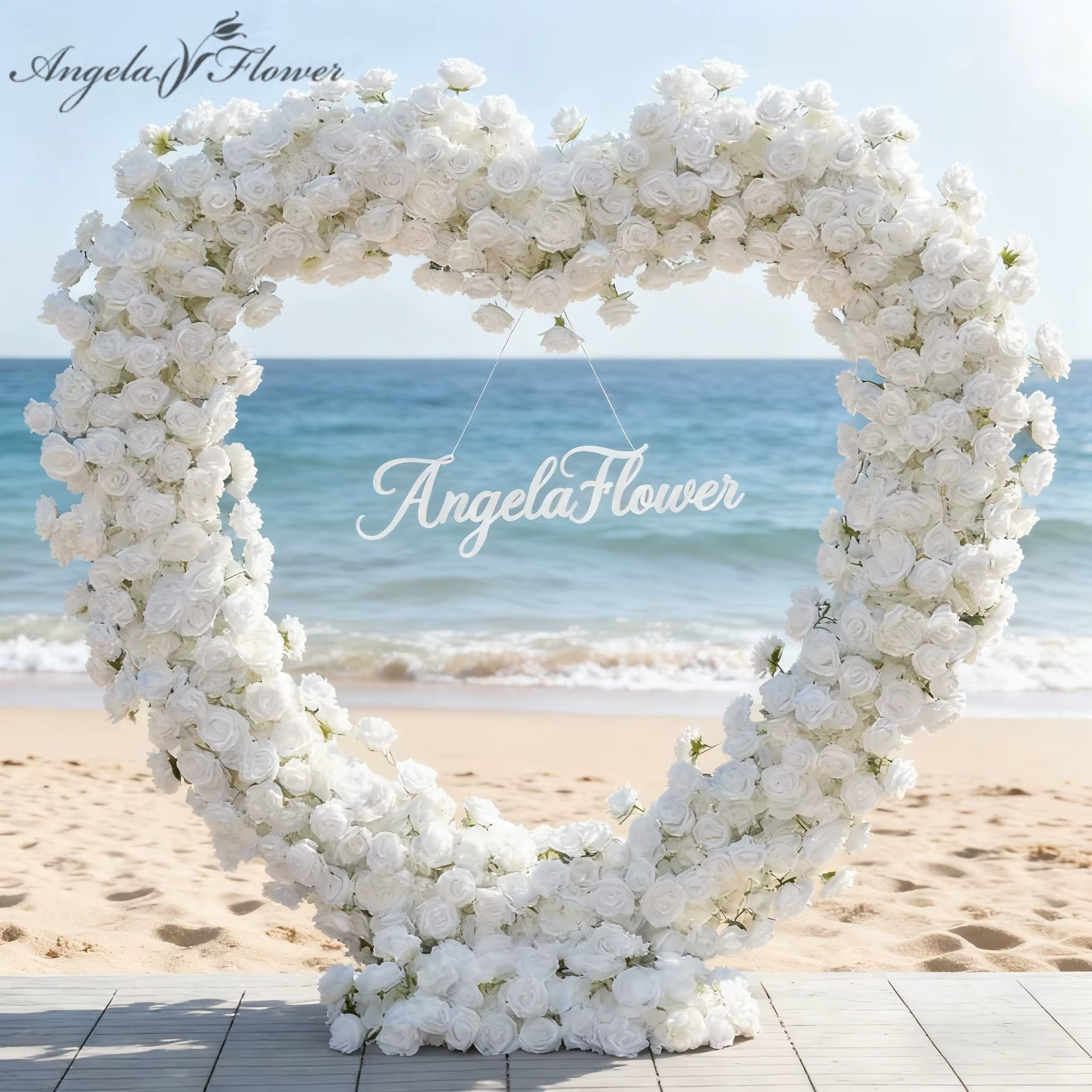 Angela fleur A8203 Base en tissu Rose blanche 5D Arrangement Floral décor toile de fond de mariage arc en forme de coeur rangée de fleurs accessoires d'événement