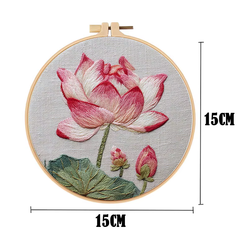 Kits de broderie DIY sur toile imprimée avec motif de fleur de lotus