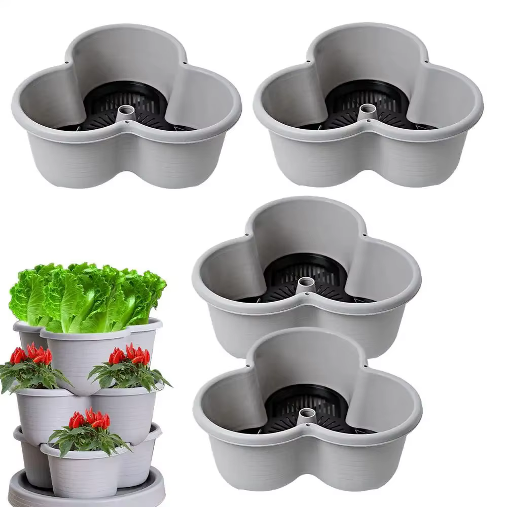 Jardinière verticale empilable multi-niveaux en plastique avec roulettes mobiles pour fraises