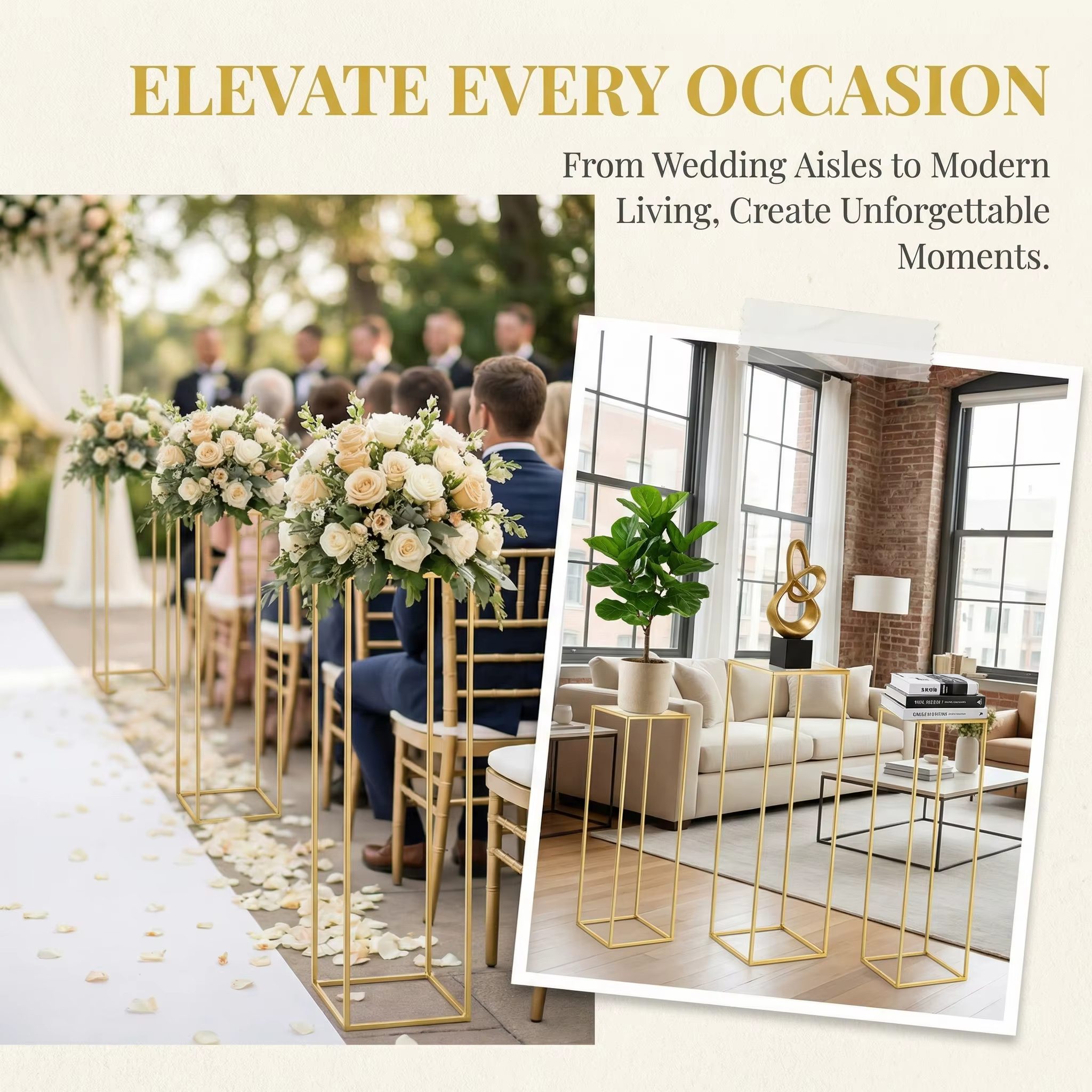 1 support à fleurs en métal de différentes hauteurs pour décoration de mariage