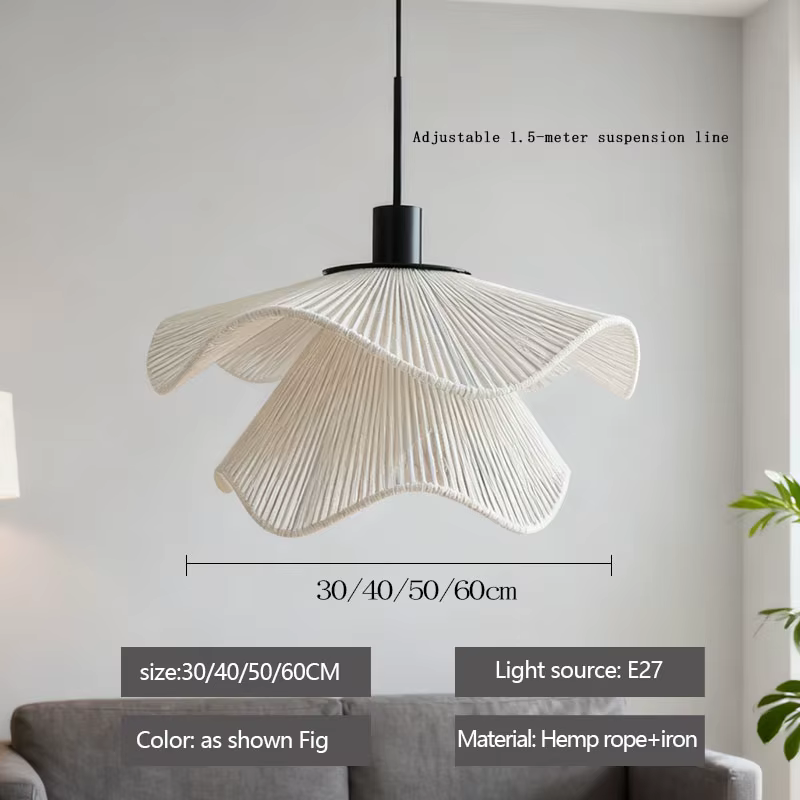 Lampe suspendue en forme de fleur en corde de chanvre