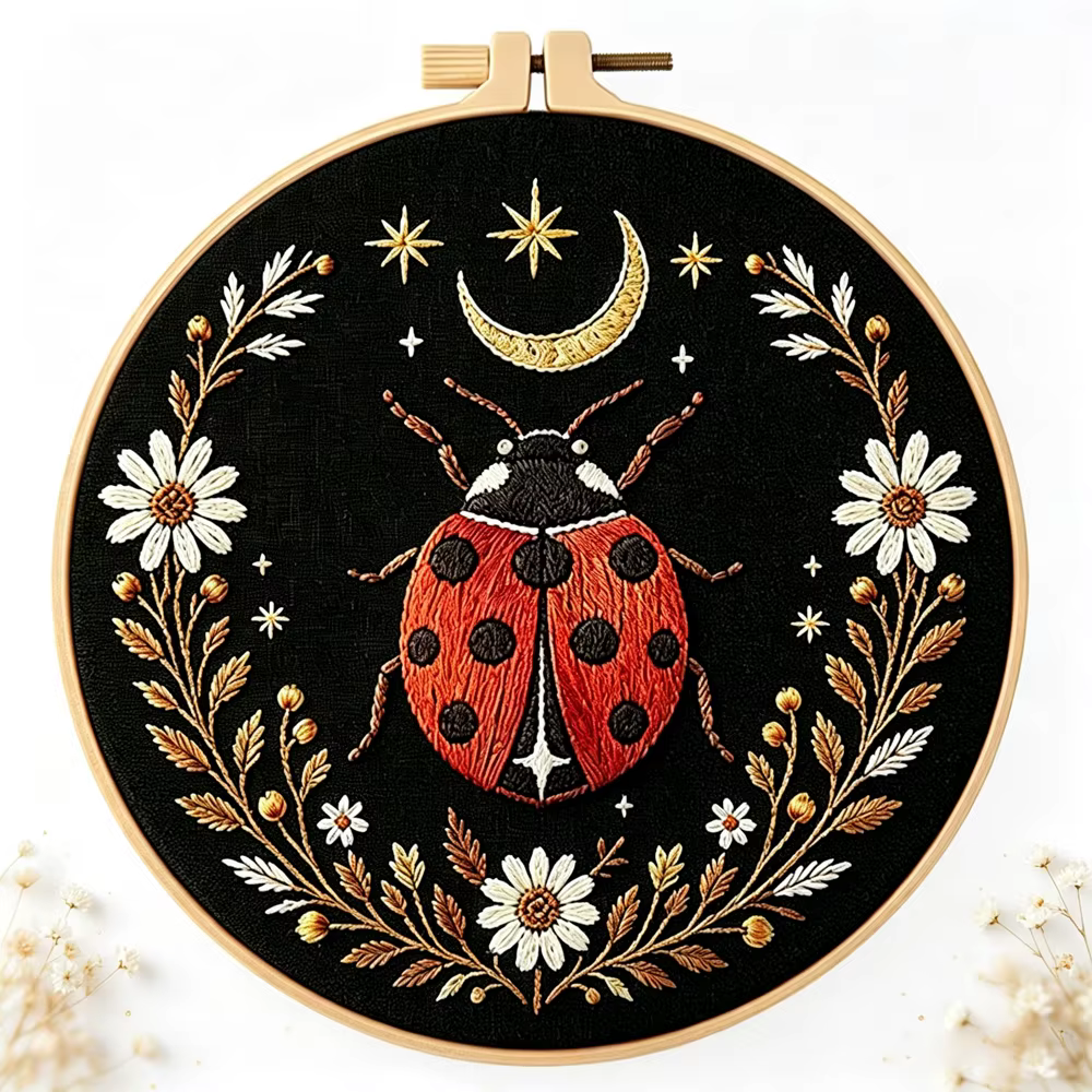 Kit de broderie Libellule, Papillon, Abeille, Insecte avec fleurs, avec instructions en français, fils, tissu estampé avec motif pour cadeau DIY