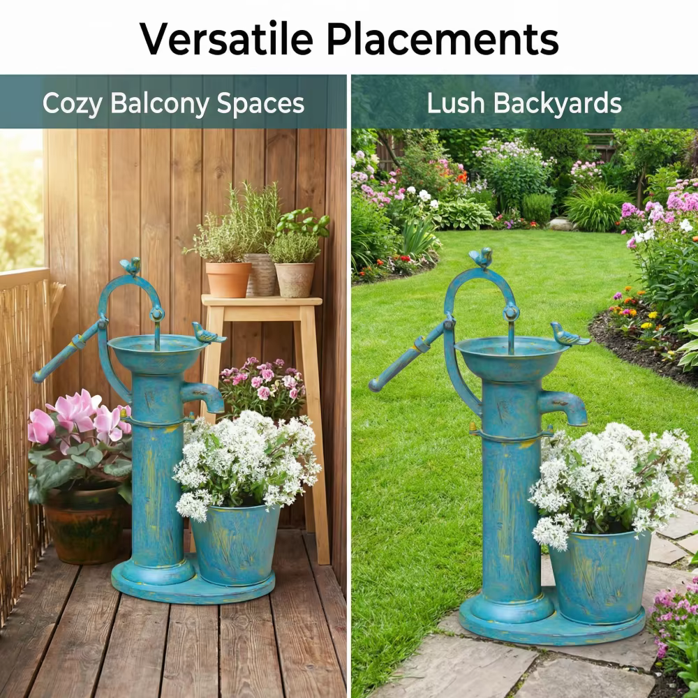 Pot de fleurs en métal en forme de pompe à eau