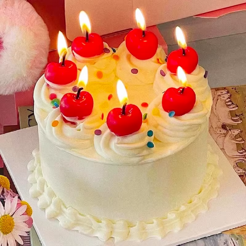 Bougie de gâteau d'anniversaire cerise, décoration de fête, amour, petite décoration de gâteau cerise, bougie créative de dessin animé pour enfants