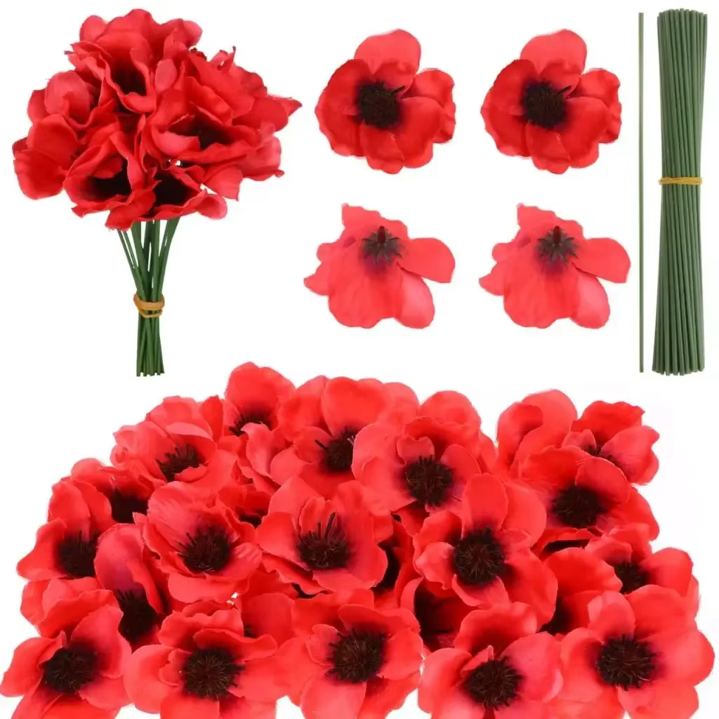 6/12 pièces de fleurs de coquelicot rouges réalistes - Coquelicots artificiels pour la couleur et le volume