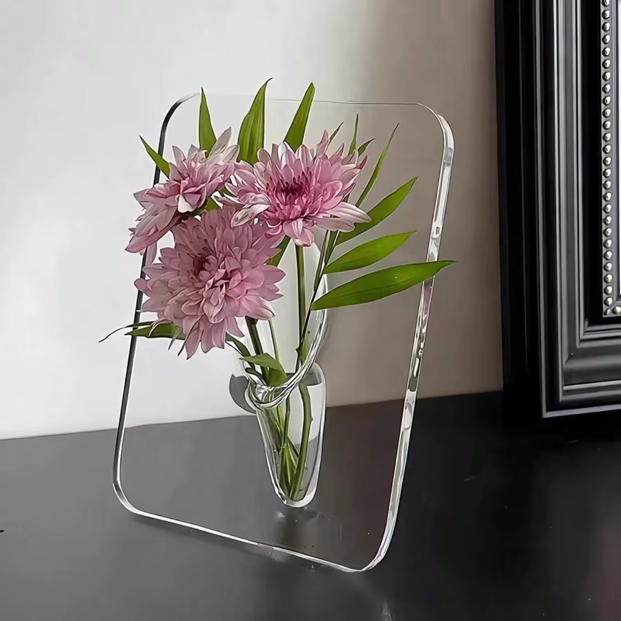 Vase à fleurs à cadre – Vase en acrylique transparent pour fleurs