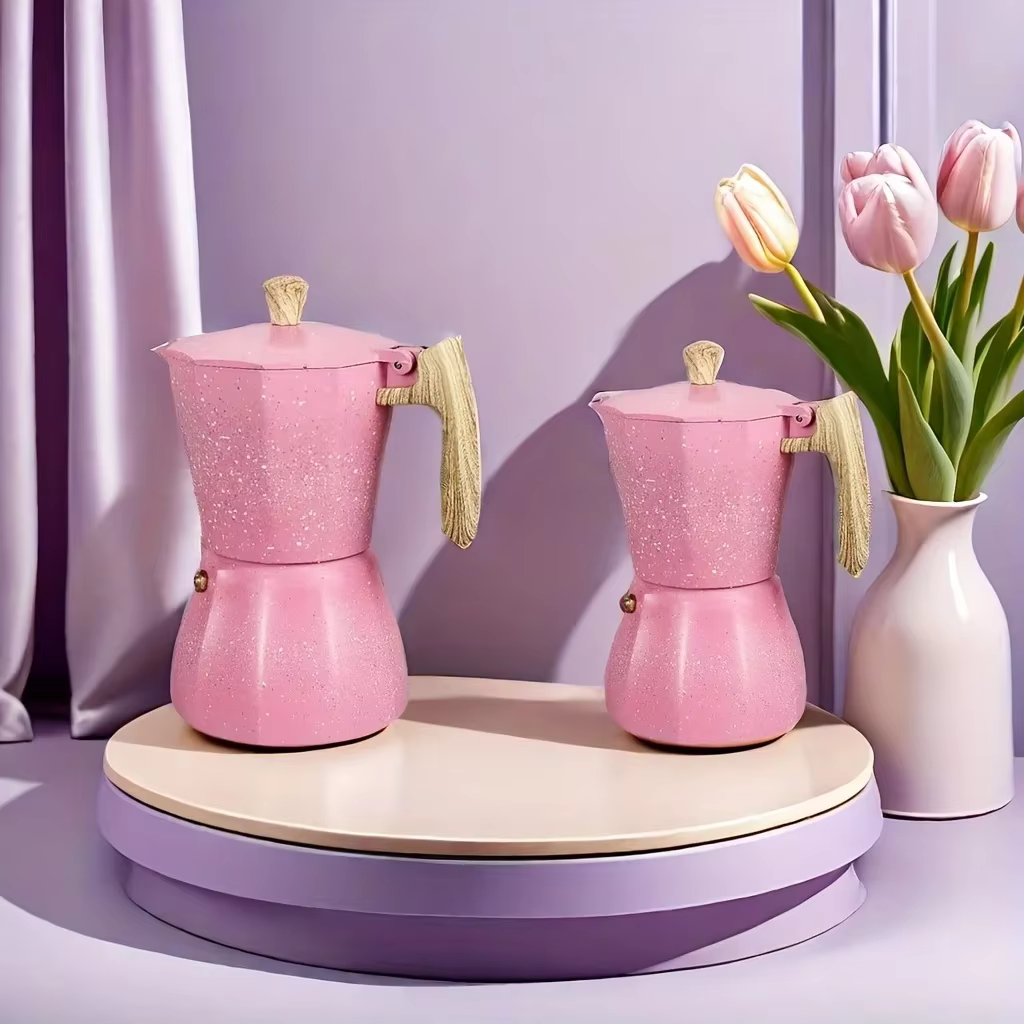 Pot Moka en aluminium rose, cafetière Latte réutilisable, cuisinière italienne, machine à expresso moka, expresso infusé à la main pour usage domestique et café