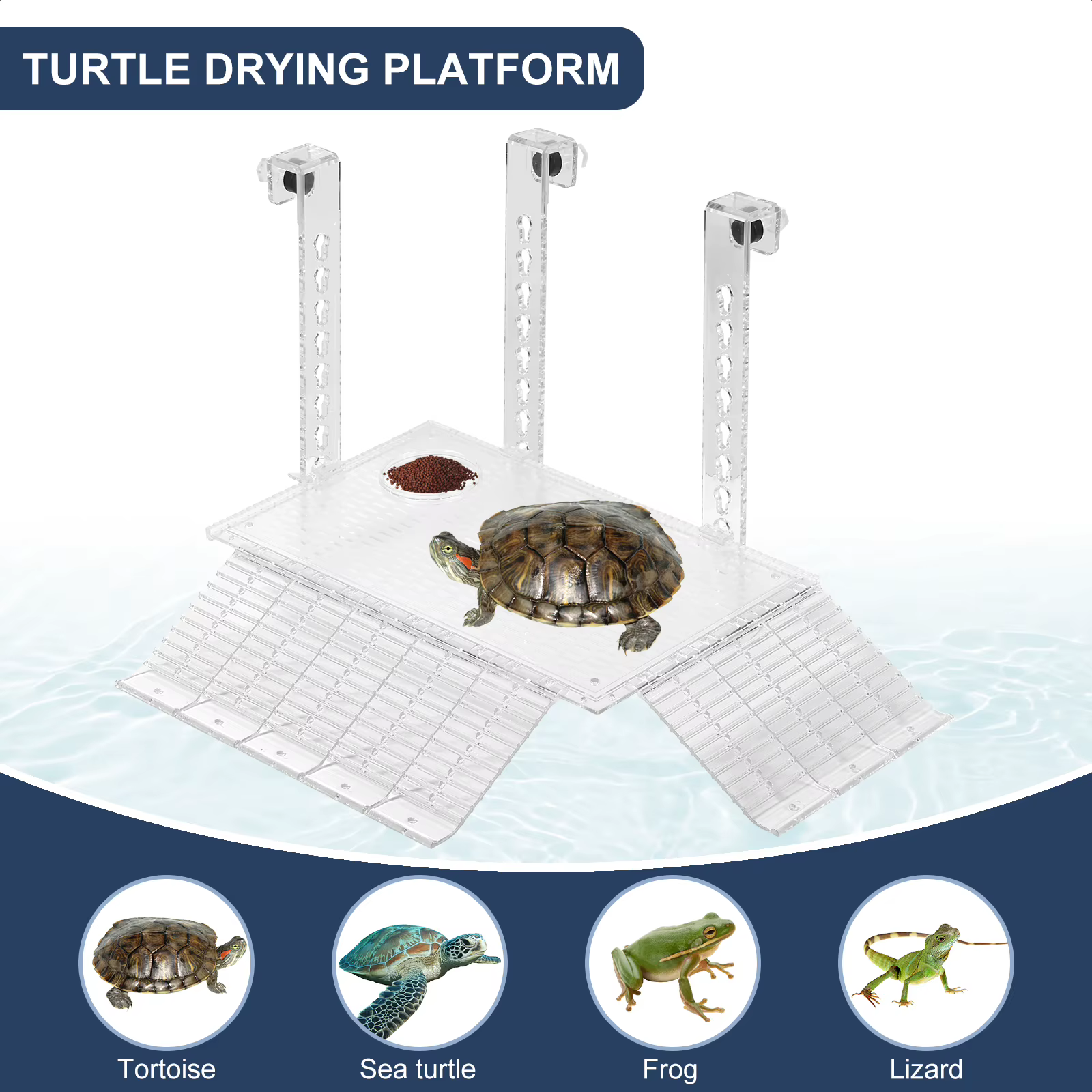 Plateforme pour tortue réglable en hauteur, plateforme de bain de soleil transparente en acrylique avec zone d'alimentation, accessoire pour aquarium de tortue et de poisson