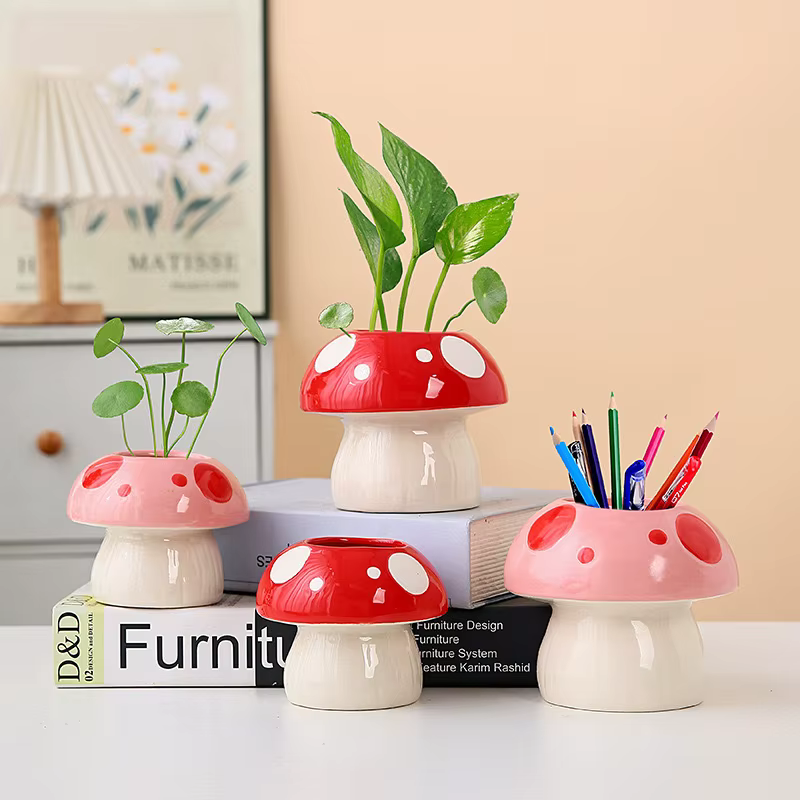 Vase hydroponique champignon rose créatif