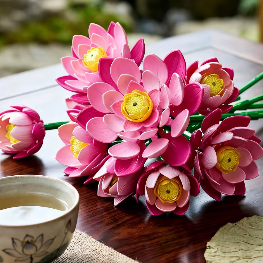Kit de blocs de construction floraux mixtes : tiges de lotus et pivoines