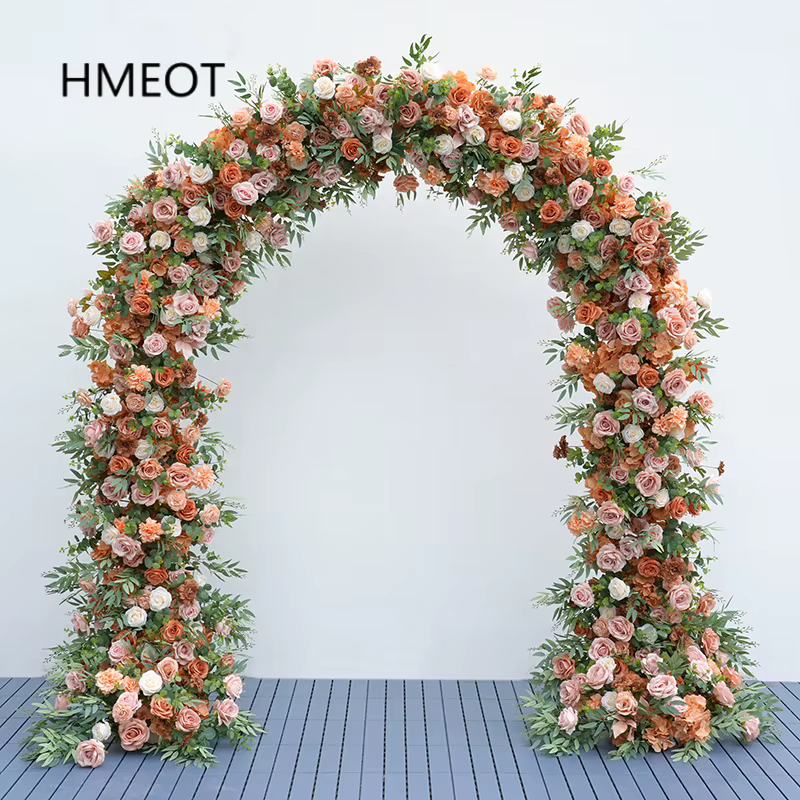 Rose marron Rose verdure fleur rangée décor arc cadre église mariage toile de fond Arrangement Floral en plein air événement scène accessoires H8787
